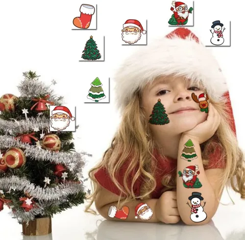 Vista 4 de CHARLENT Tatuajes temporales de Navidad para niños, 148 tatuajes individuales para niños, recuerdos de fiesta de Navidad, relleno de calcetines