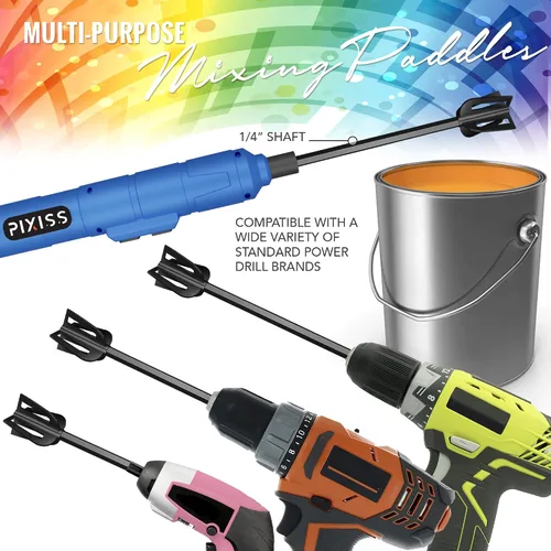 Vista 4 de Mezclador de resina epoxi paletas de plástico – 3 Agitadores de pintura bidireccional multiusos Pixiss reutilizables para taladro, epoxi y mezclador
