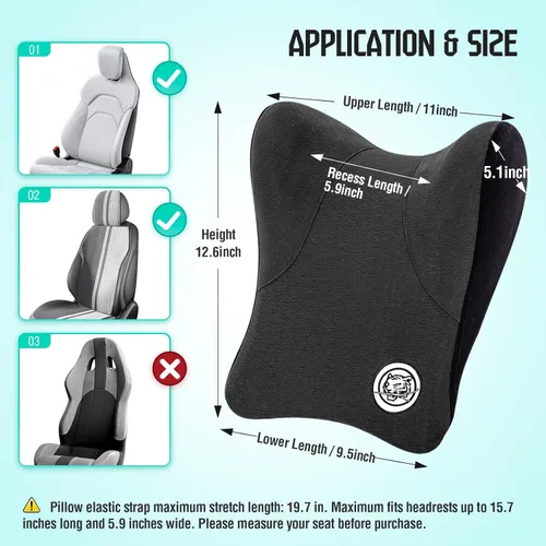 Vista 10 de Almohada para el Cuello del Asiento de Coche para Conducir, Almohada de Reposacabezas de Espuma Viscoelástica Suave con Correa Ajustable y Funda