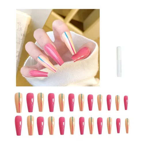Vista 10 de 24 piezas de uñas postizas acrílicas de punta francesa, uñas de cobertura completa para mujeres, arte de salón en casa