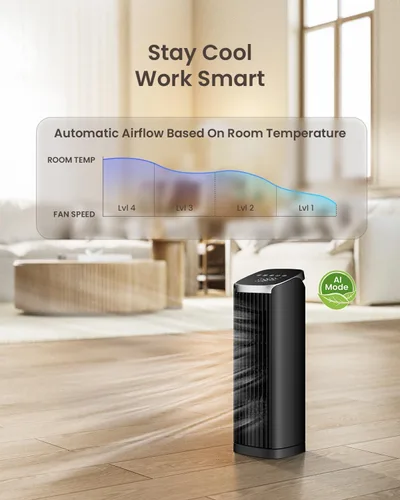 Vista 4 de PNTCK Ventilador de torre de 13 pulgadas para dormitorio, ventilador de Negro