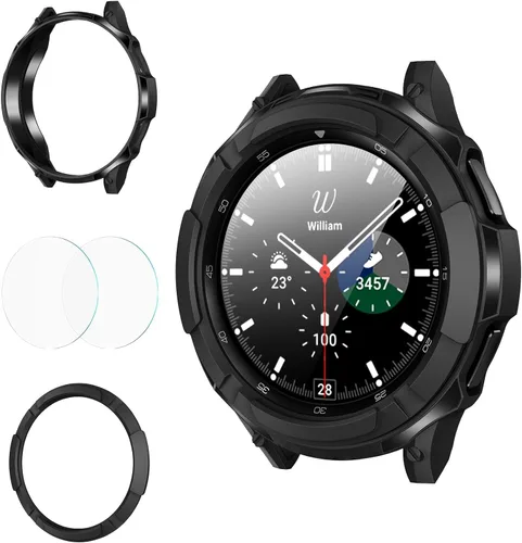 Vista 15 de Goton 3 en 1 Accesorios para Samsung Galaxy Watch 3 de 41 mm, 1 Carcasa de Armadura de TPU Resistente + 2 Películas Protectoras de Pantalla