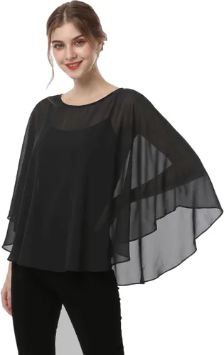 Vista 2 de Capas de gasa para mujer, chales y envolturas para poncho Negro