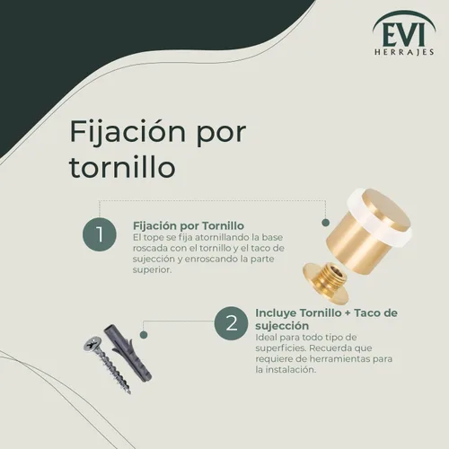 Vista 3 de Tope de puerta Amortiguador de silicona Hecho de latón Base roscada Incluye tornillo + tapón de sujeción Hardware EVI