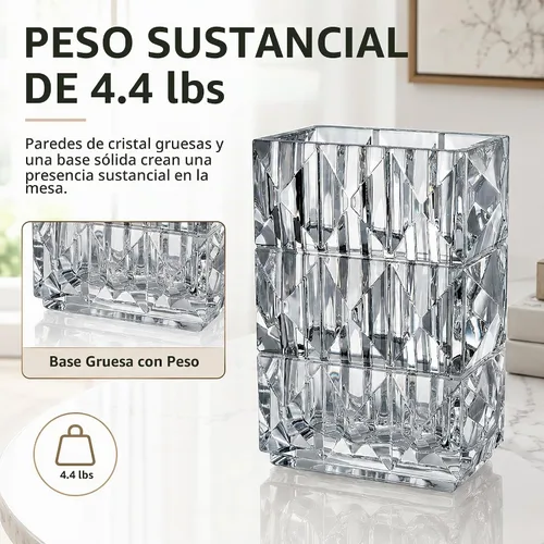 Vista 3 de Clear Crystal Glass Flower Vase, Geometric, 7.88 in, 4.4 lb