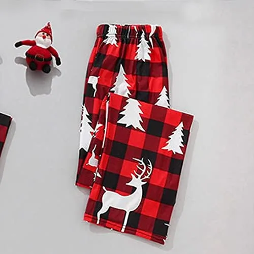 Vista 5 de ANGELGGH Pijamas de Navidad para la familia, conjunto de pijamas a juego, pijamas de Navidad de reno a cuadros rojos para mujeres, hombres y niños