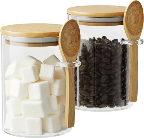 Vista 11 de Recipiente de vidrio para azúcar con cuchara, 1 paquete de tarros de vidrio de 15 onzas con tapa y cuchara de bambú, recipientes de almacenamiento