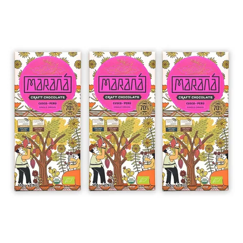 Vista 14 de Maraná Chocolate 70% Cacao Variedad Chocolate Negro Paquete de 3 – Chocolate peruano – Premium, grano a barra, de origen directo, hecho en origen