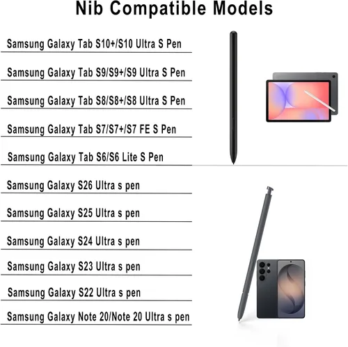 Vista 2 de Puntas de metal de repuesto para Samsung Galaxy Tab S10/S9/S8/S7/S6, S26/S25/S24/S23/S22 Ultra S Pen, puntas/puntas + clip + caja de almacenamiento