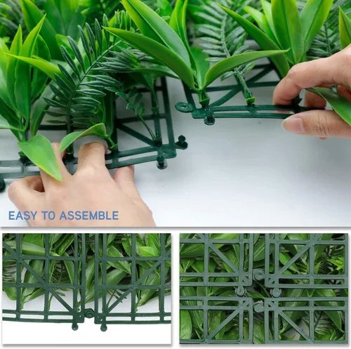 Vista 6 de E&K Panel de valla de plantas artificiales de 20 x 20 pulgadas, hojas sintéticas, césped, panel de privacidad para interiores y exteriores
