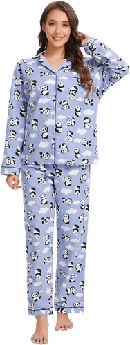 Vista 13 de CHUNG Conjunto de pijama de franela para mujer, tops con botones de algodón cepillado, pantalones S-XL, ropa de dormir, ropa de descanso, acogedora