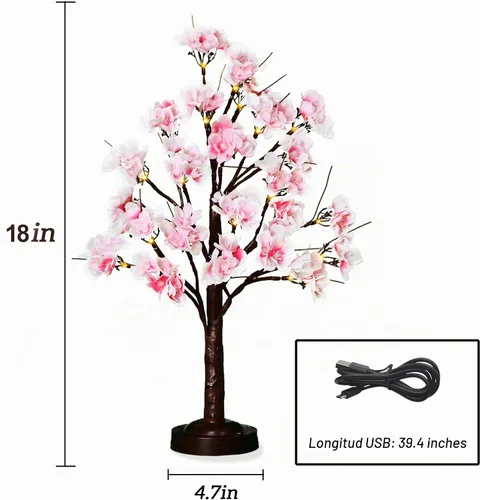 Vista 5 de FUCHSUN - Lámpara de árbol artificial iluminada de cerezo de 18 pulgadas