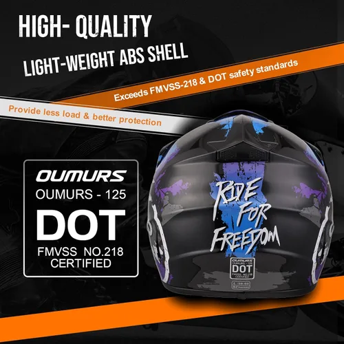 Vista 6 de Casco OUMURS DOT para ATV de todoterreno con gafas, guantes y mascarilla, con visera solar ajustable para motocicleta, para adultos, todoterreno