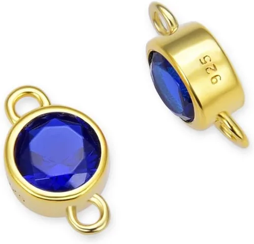 Vista 12 de Adabele - 2 unidades de plata esterlina chapada en oro real de abril con eslabones de piedra natal de abril de 0.16 pulgadas, conector de diamante