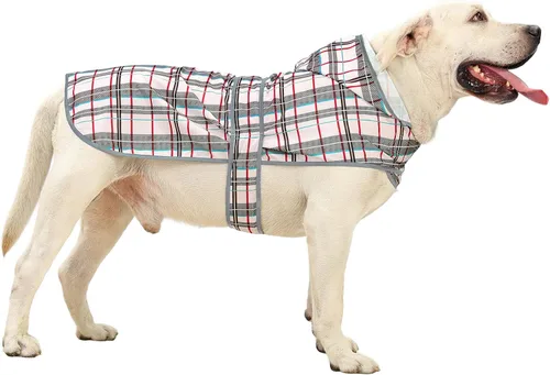 Vista 24 de Impermeable para perros pequeños y cachorros, chaqueta impermeable con capucha con tiras reflectantes, agujero para la correa y poncho de ajuste