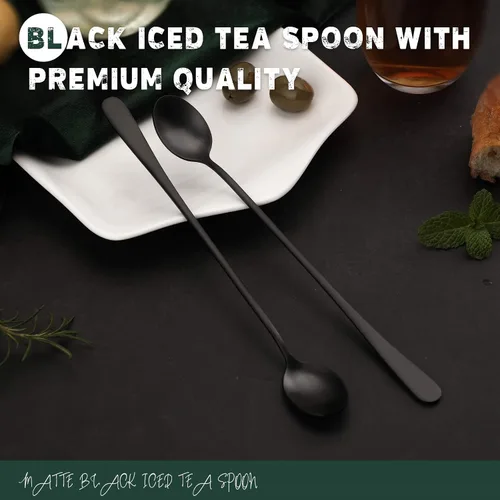 Vista 3 de Hiware Cucharas de mango largo de 9 pulgadas con acabado mate negro para té helado, cuchara de café, cuchara de helado, cucharas de acero inoxidable
