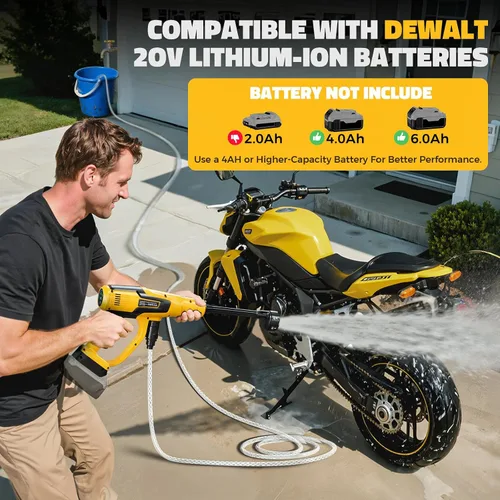 Vista 5 de Ecarke Herramienta de limpieza inalámbrica para automóvil compatible con baterías DeWalt de 20 V, herramienta de limpieza manual de 1200 PSI Amarillo