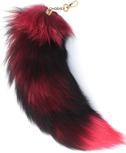 Vista 4 de Forssils Llavero de cola de zorro real y peludo de pelo de zorro negro, rojo, blanco, cola de zorro, juguete de cosplay para niños (soleado)
