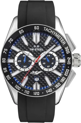 Vista 2 de TW Steel Yamaha Factory Racing Unisex Quartz Watch with Black Dial Chronograph Display and Black Rubber Strap