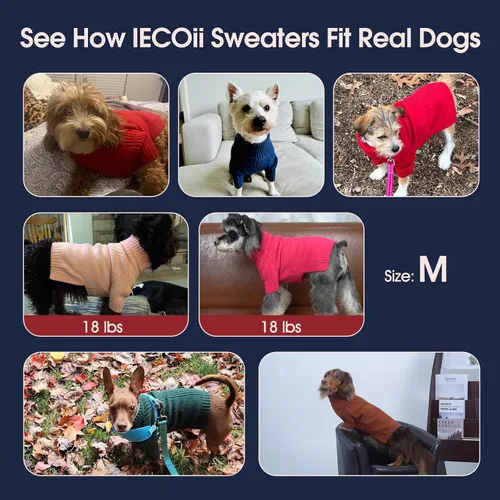 Vista 8 de IECOii Suéter de perro salchicha de cuello alto para perros pequeños, medianos y hembras, elástico y transpirable, abrigo de punto cálido, para Negro