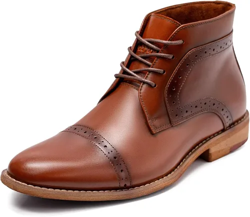 Vista 13 de Arkbird Botas Chukka para hombre, botines de cuero granulado con cordones de moda y comodidad casual Oxfords Marrón oscuro