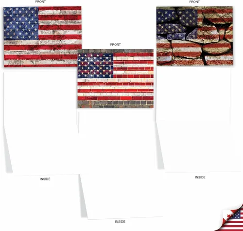 Vista 2 de The Best Card Company - 10 tarjetas en caja de la bandera estadounidense en blanco (4 x 5.12 pulgadas) - Tarjetas patrióticas surtidas para todas