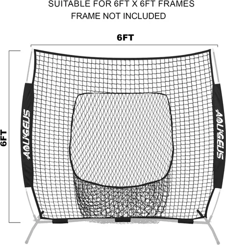Vista 5 de Replacement 6' x 6' Baseball Softball Net (NET ONLY), Portable Pitching & Batting Practice Net, 7-Strand Heavy Duty Knotless Baseball Net, Frame Not