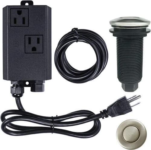 Vista 15 de Kit de interruptor de aire para eliminación de basura, doble salida, desagüe de fregadero, acero inoxidable negro, botón de encendido/apagado, pieza