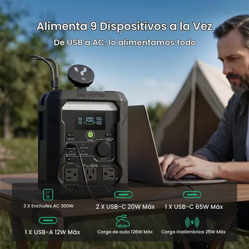 Vista 5 de Estación eléctrica portátil N300, batería LiFePO4 de 300W 256Wh