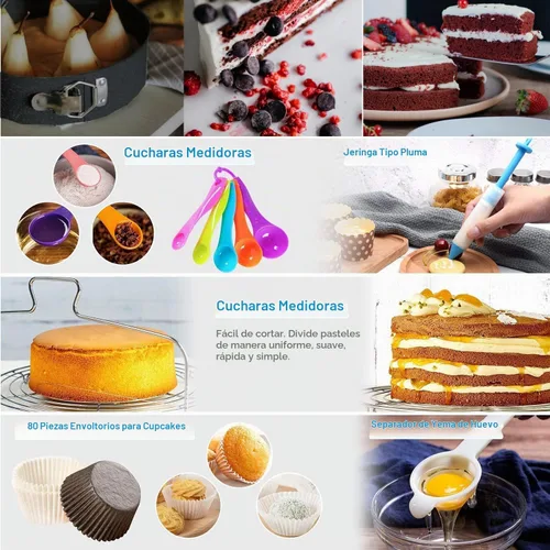 Vista 6 de Kit de 390 piezas de suministros de decoración de pasteles, juego de herramientas para hornear para tartas, 3 paquetes de moldes para tartas, plato