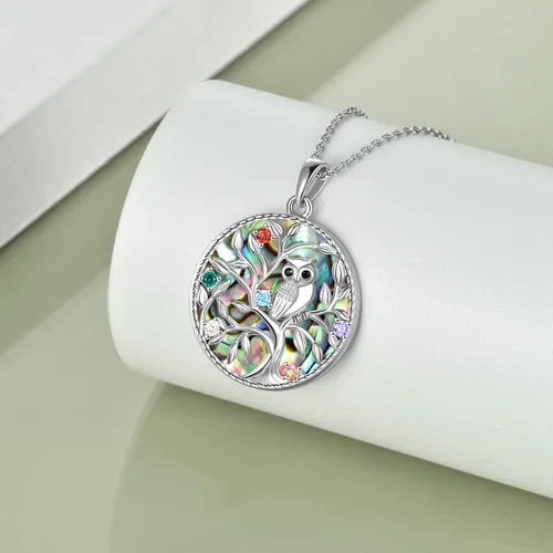 Vista 3 de Collar de plata de ley con dije de búho de árbol de la vida regalos de joyería para mujer