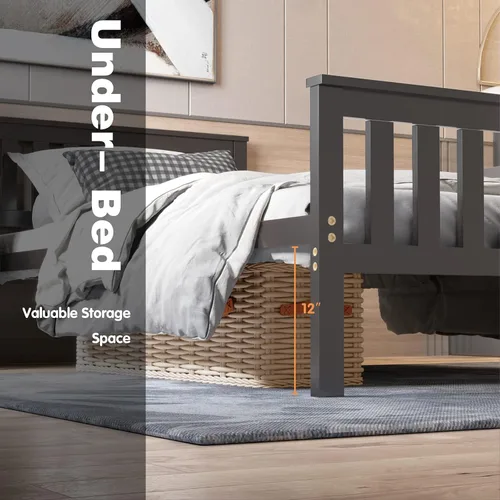 Vista 4 de NAFORT Base de cama de plataforma de madera individual con cabecero y estribo, base de cama de madera maciza y soporte de listones de madera fuerte