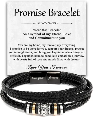 Vista 14 de Pulsera Promesa Para Él, Pulsera de Cuero Trenzado y Acero Inoxidable con Infinito, Letra "Te Amo Para Siempre", Regalos de Promesa Para Hombre