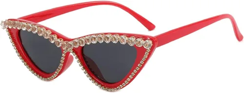 Vista 4 de Gafas de sol brillantes con diamantes de imitación de cristal, gafas retro de medio borde para mujer