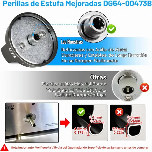 Vista 3 de [Actualizado] DG64-00473B Perillas de estufa de acero inoxidable negro compatibles con estufa de horno de gas Samsung, perilla de control