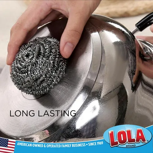 Vista 4 de LOLA - Estropajo de lana de acero inoxidable, tamaño jumbo, 1.23 oz, de LOLA, alambre plano rizado, limpia los desastres en utensilios de cocina, 1