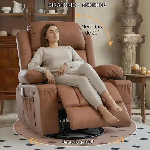 Vista 4 de Rocker - Silla reclinable con calor y masaje, silla reclinable giratoria de 360° para adultos, asiento de sofá individual reclinable de gran