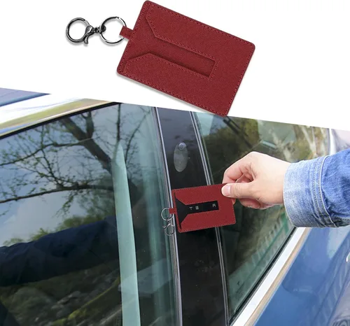 Vista 8 de Tarjetero de piel auténtica con llavero Funda protectora dura para tarjeta de llave, con llavero de metal seguro, compatible con la mayoría