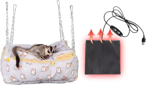 Vista 9 de MANON ROSA Hamster Hideout - Cama de invierno - Acogedora jaula para mascotas, almohadilla térmica y hamaca colgante para animales pequeños