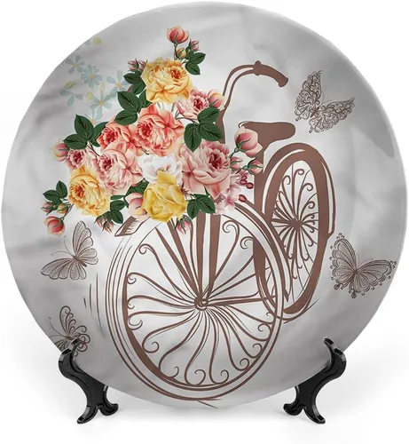 Vista 16 de Placa de exhibición de cerámica, placa decorativa colgante de cerámica con flores, tema de jardinería de dibujos animados, 6 pulgadas, decoración