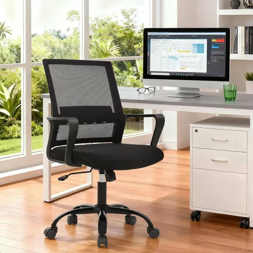 Vista 2 de PayLessHere Silla de oficina para computadora, silla ergonómica de malla, respaldo medio, silla giratoria para oficina en casa, silla de escritorio