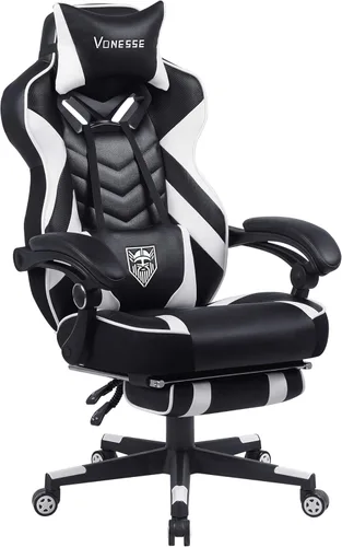 Vista 12 de Vonesse Silla de juegos, silla de oficina grande y alta con reposapiés y masaje, sillas de juegos para adultos con soporte lumbar, silla ergonómica