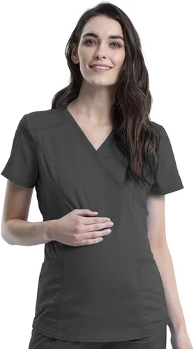 Vista 7 de Cherokee WW Revolution Mock Wrap - Camiseta de maternidad elástica en 2 direcciones Negro