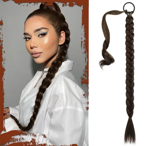 Vista 49 de SOFEIYAN Extensión de cola de caballo trenzada larga con banda elástica y mechón liso envolvente, extensiones de cabello naturales suaves