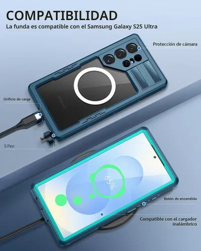 Vista 7 de Lanhiem Funda Magnética para Samsung Galaxy S25 Ultra, Funda Impermeable y Resistente al Polvo IP68, [Compatible con Magsafe]
