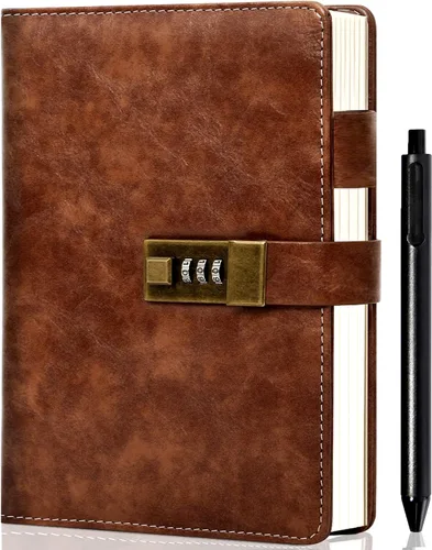 Vista 10 de CAGIE Diario con candado para hombre, recargable, 192 páginas forradas, diario bloqueado con bolígrafo, diario A5 con cerradura para escribir regalo