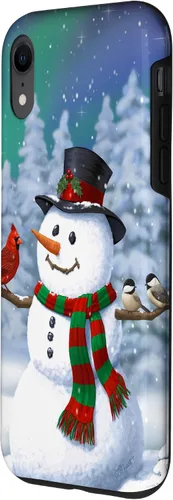 Vista 34 de Funda para iPhone 17 con diseño de muñeco de nieve y pájaros en invierno