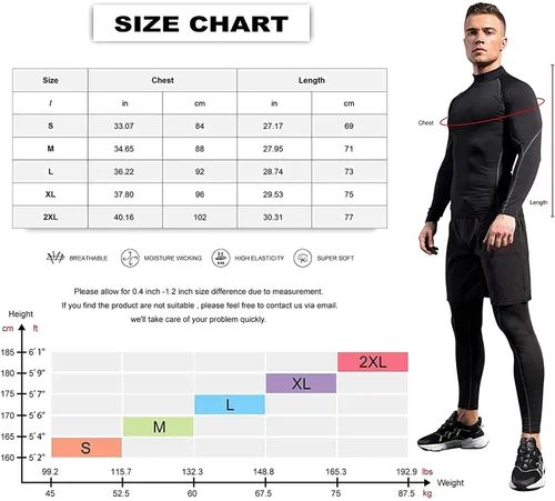 Vista 7 de Camisas de compresión de cuello alto para hombre, 3