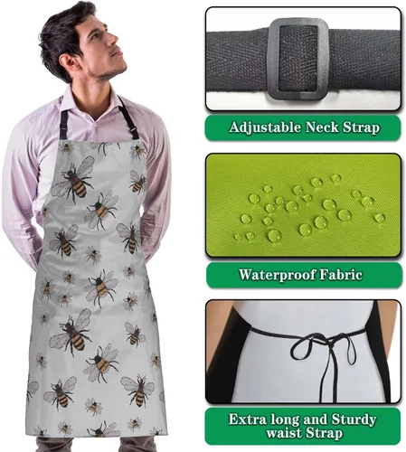 Vista 4 de Delantales divertidos para adultos y hombres, diseño de abeja grande, pequeño, divertido para insectos, para cocina, restaurante, barbacoa, pintura