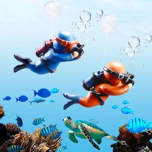 Vista 4 de Paquete de 2 decoraciones de pecera, lindos adornos de acuario de buceador, juguete de decoración con divertido dispositivo flotante, accesorios